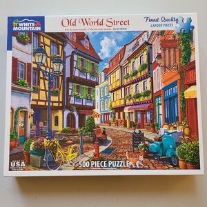 Colorful Old World European Cobblestone Street ~ White Montain Puzzle USA 500 Pc
